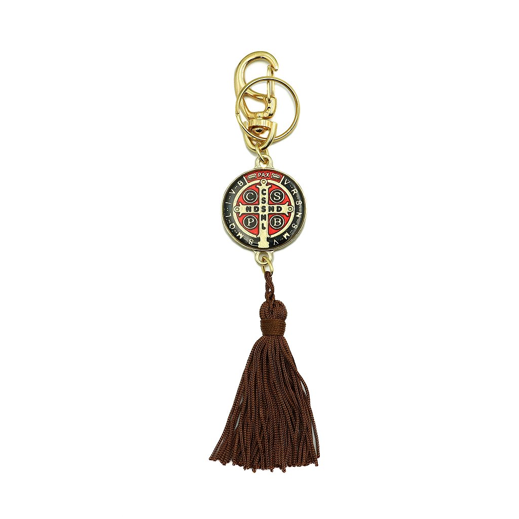 Chaveiro Medalha São Bento Colorida com pompom - Dourado