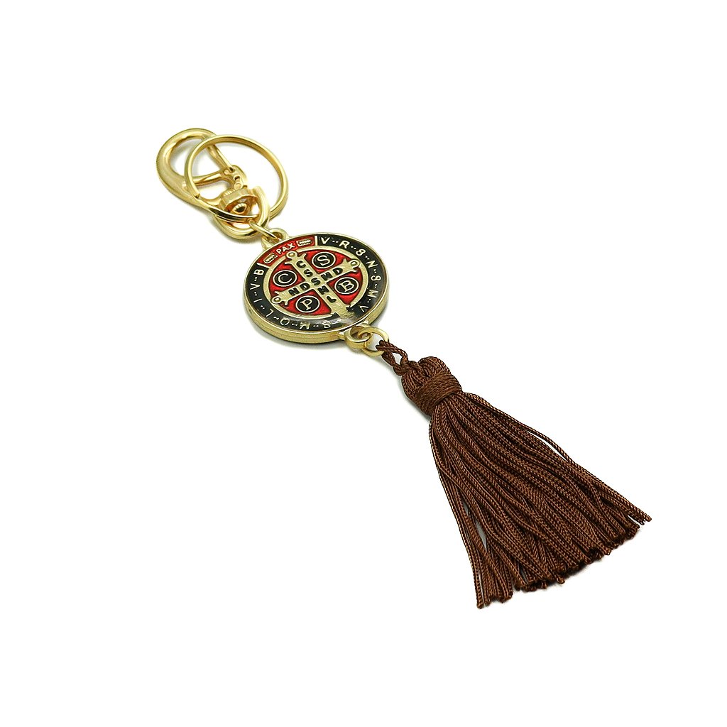 Chaveiro Medalha São Bento Colorida com pompom - Dourado