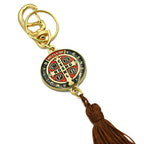 Chaveiro Medalha São Bento Colorida com pompom - Dourado