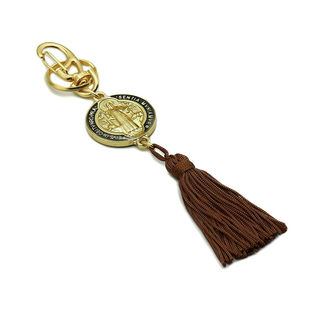 Chaveiro Medalha São Bento Colorida com pompom - Dourado