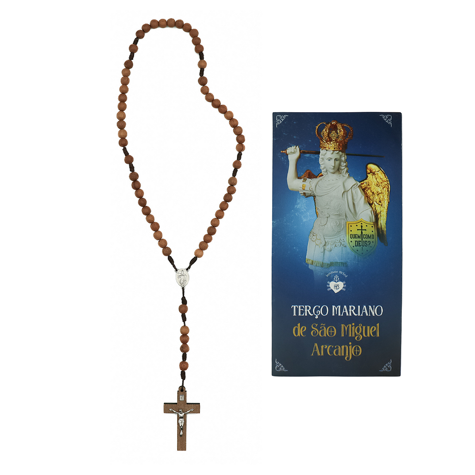 Terço São Miguel com reliquia da gruta de São Miguel madeira 8mm