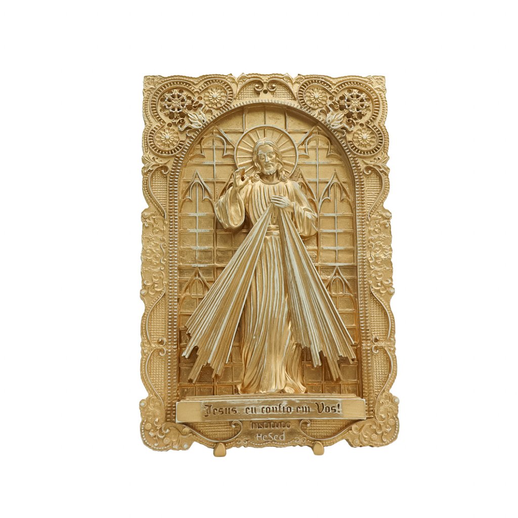 Quadro Dourado de Resina Jesus Misericordioso - Instituto Hesed