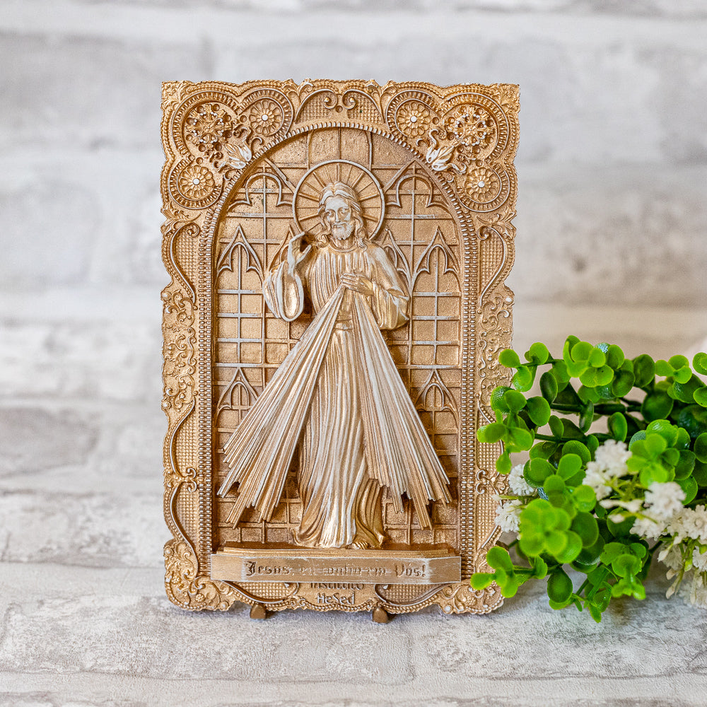 Quadro Dourado de Resina Jesus Misericordioso - Instituto Hesed