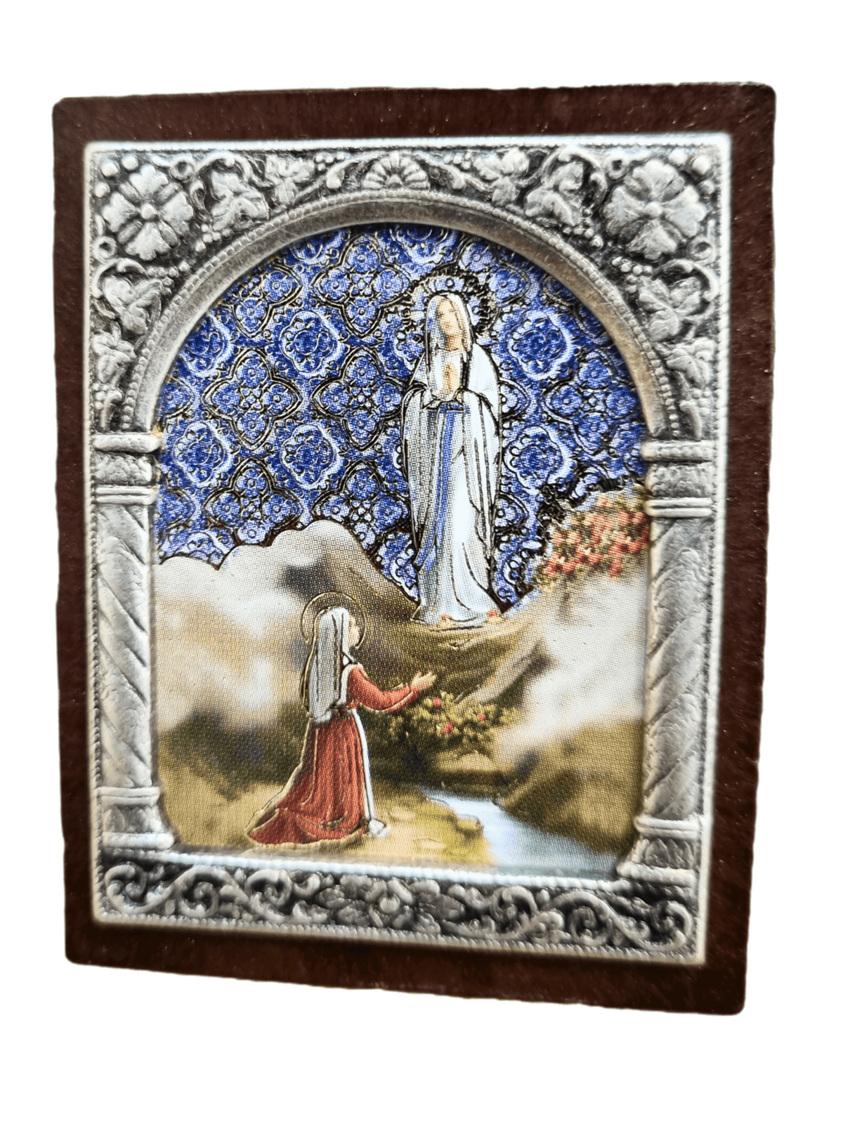 Adorno Italiano Lourdes com Bernadette 6 cm x 5 cm