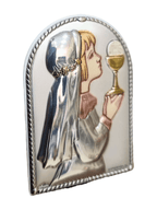 Adorno de Prata Italiano Eucaristia Menina 5,5 cm x 4 cm
