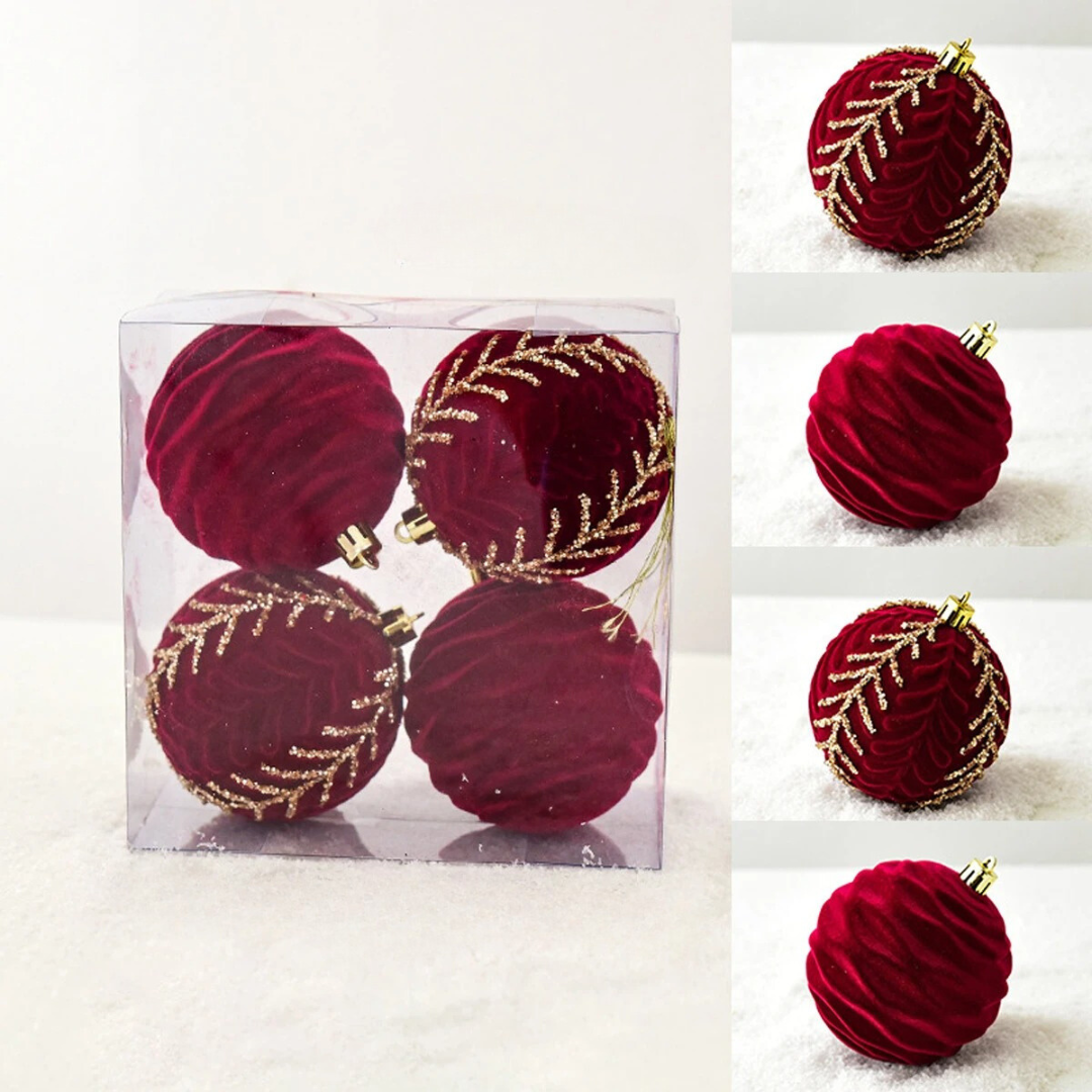 Bolas de Natal Pintadas e de Pelúcia Vermelhas para Árvore de Natal