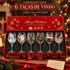 Conjunto de 6 Taças de Vinho Especial de Natal | Taças de Vidro 3D Natalinas