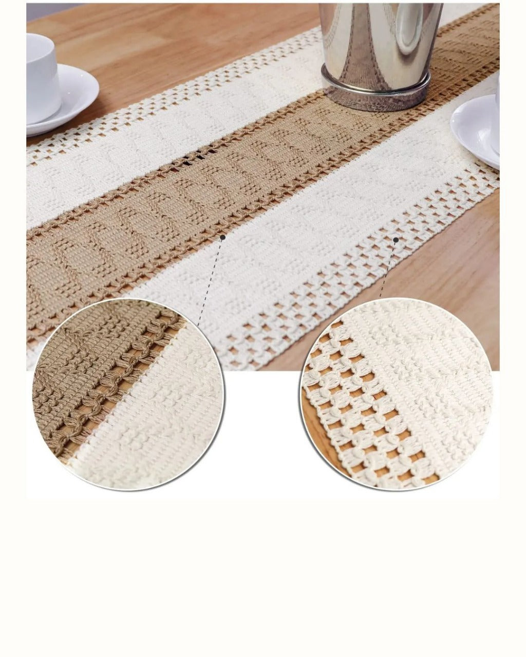 Caminho de Mesa Boho em Algodão Crochê Decoração Rústica e Moderna