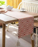 Caminho de Mesa Geométrico em Jacquard com Borla para Decoração