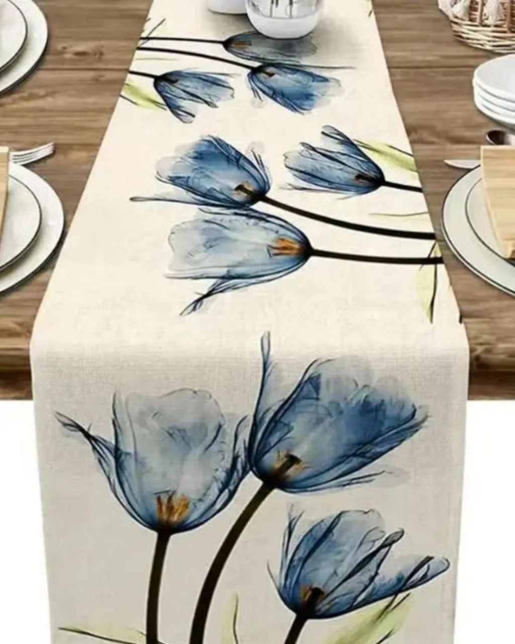 Caminho de Mesa de Linho com Estampa de Tulipa