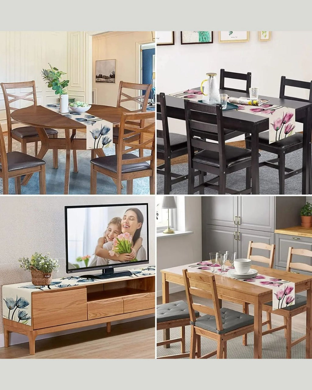 Caminho de Mesa de Linho com Estampa de Tulipa