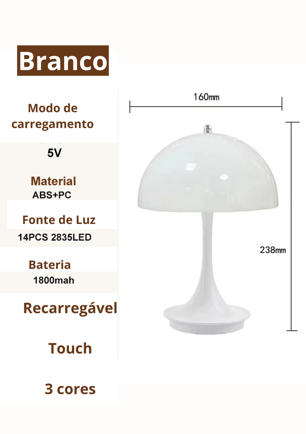 Candeeiro de Mesa Cogumelo LED 3 Cores
