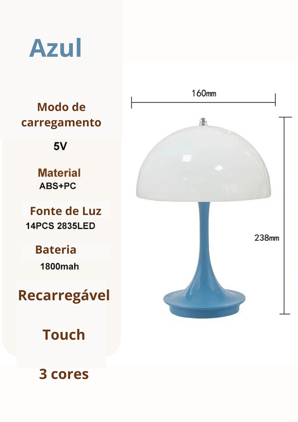 Candeeiro de Mesa Cogumelo LED 3 Cores