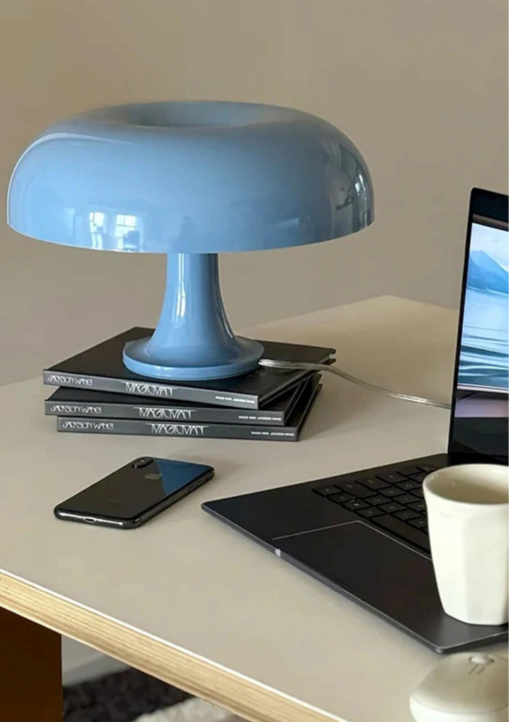 Candeeiro de Mesa Design Cogumelo Lâmpada Decorativa USB com Três Modos de Luz