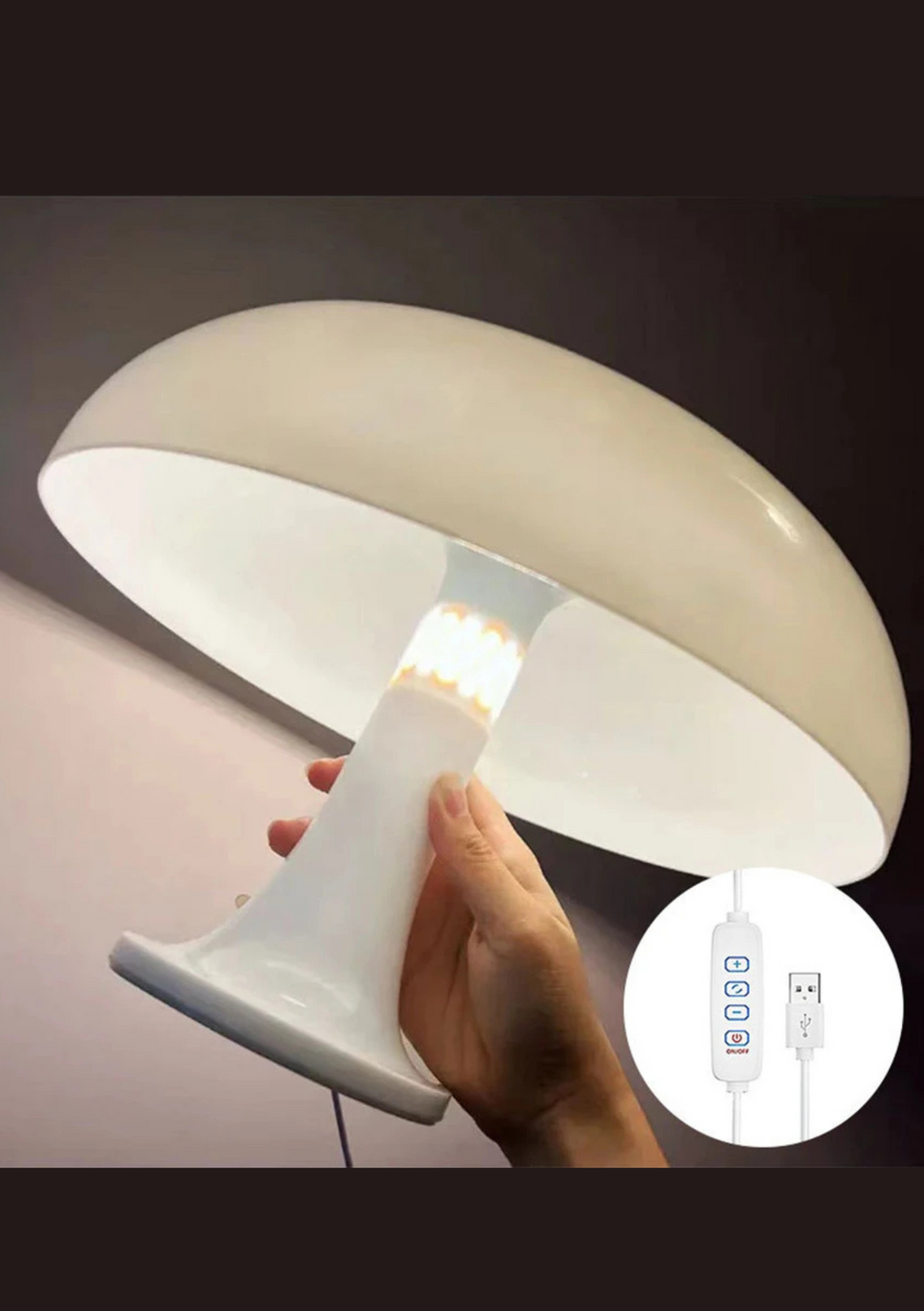 Candeeiro de Mesa Design Cogumelo Lâmpada Decorativa USB com Três Modos de Luz