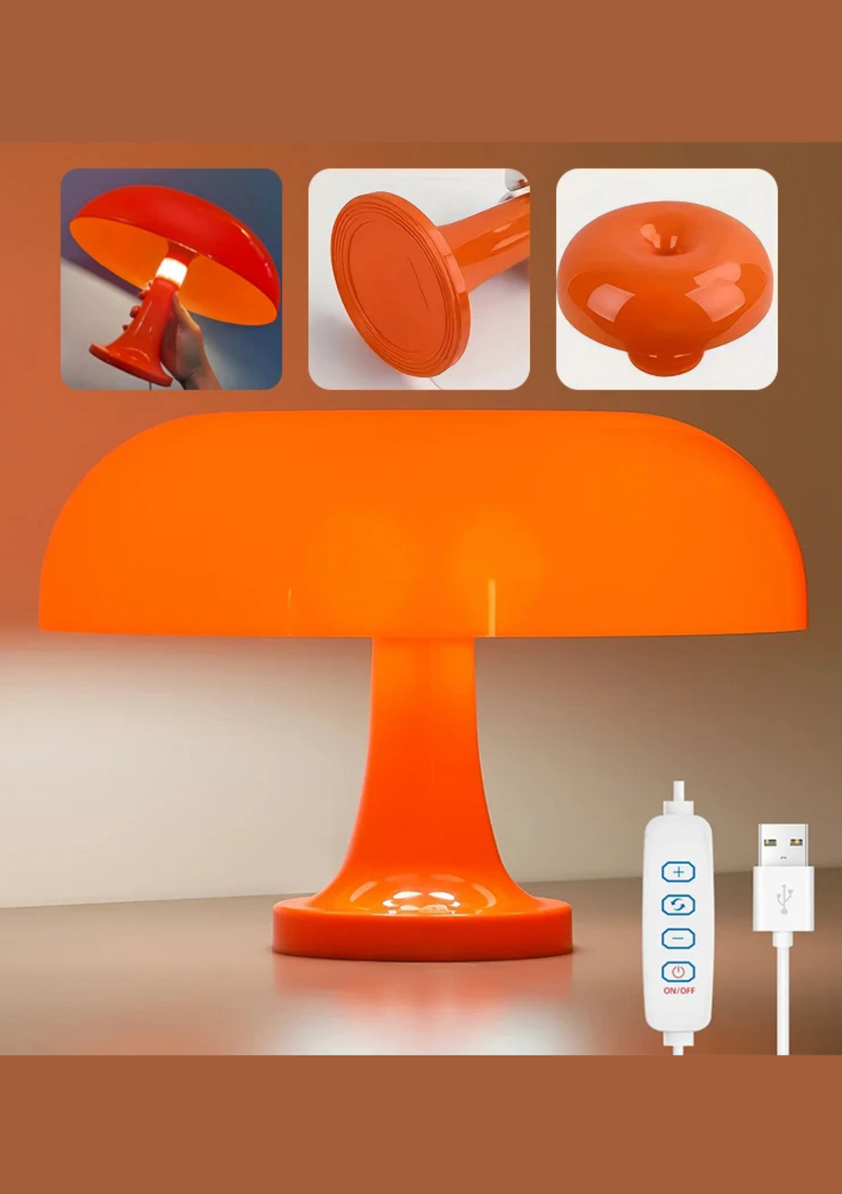 Candeeiro de Mesa Design Cogumelo Lâmpada Decorativa USB com Três Modos de Luz