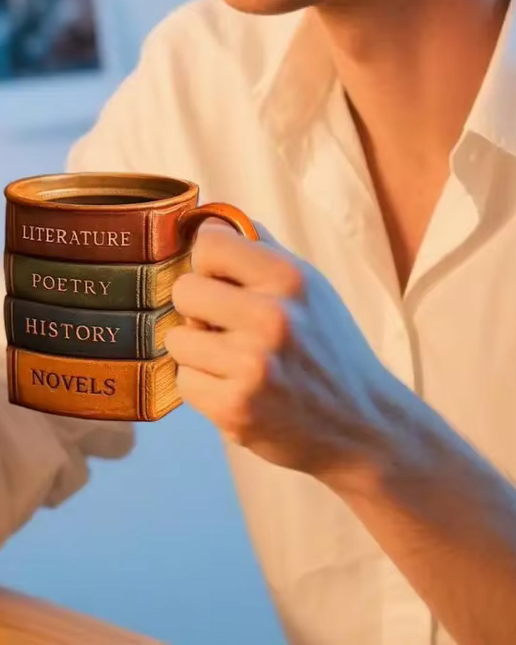 Caneca de Café 3D Design Livro em Resina Criativa Versátil e Resistente