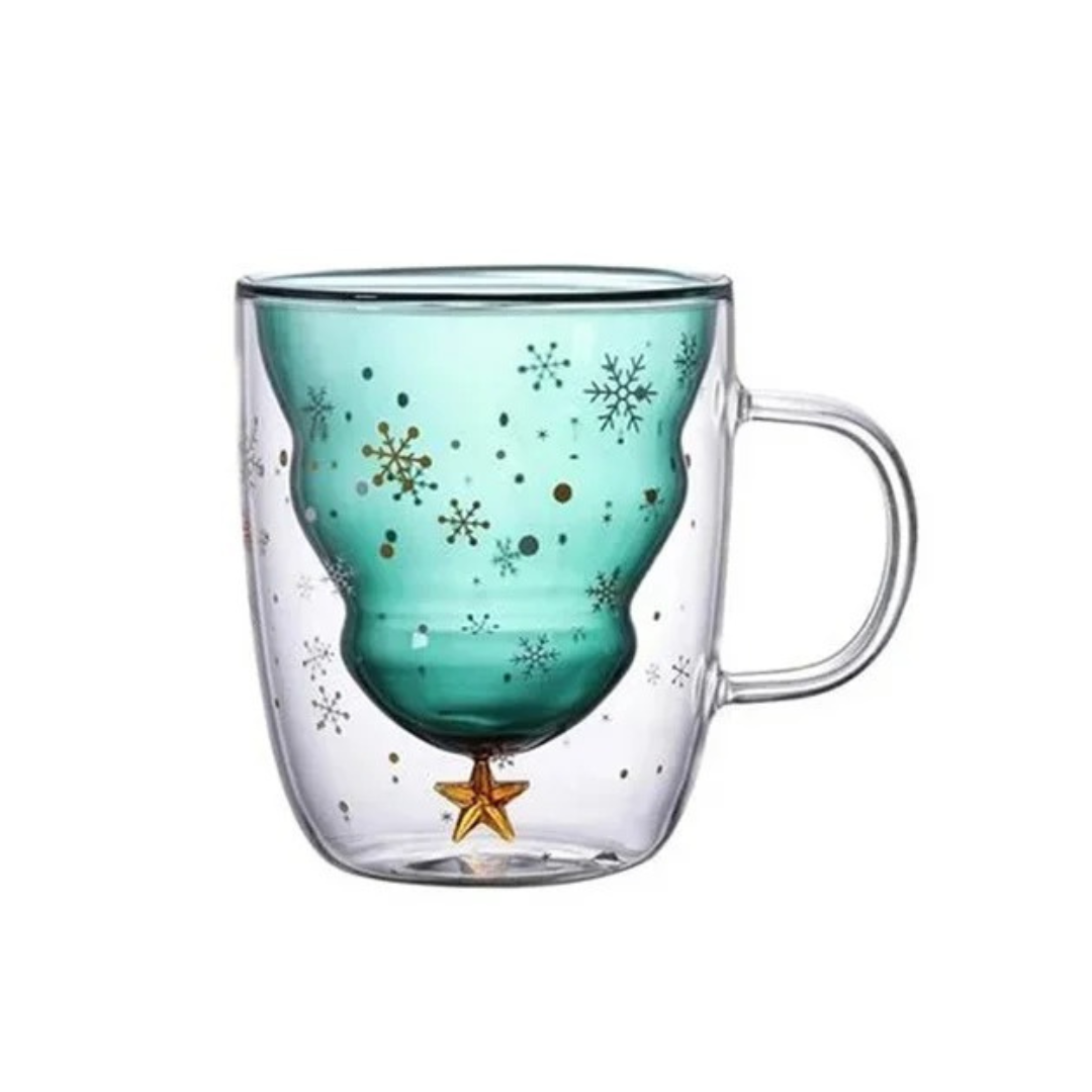 Caneca de Vidro Duplo Criativa de Árvore de Natal 300ml