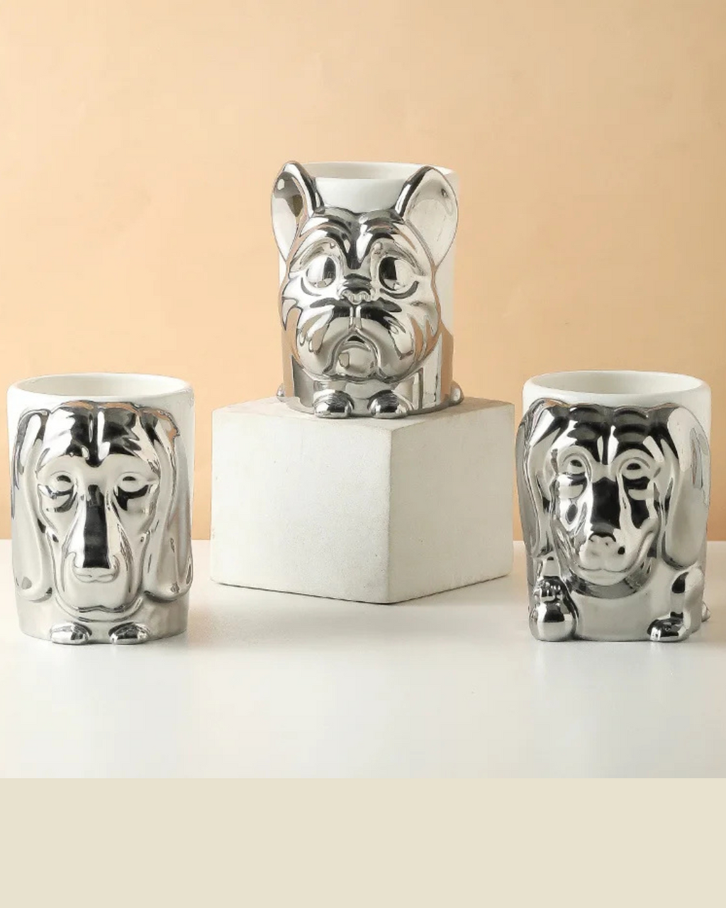 Caneca Criativa Dog 3D em Cerâmica Caneca de Café e Chá com Detalhes Dourados ou Prateados