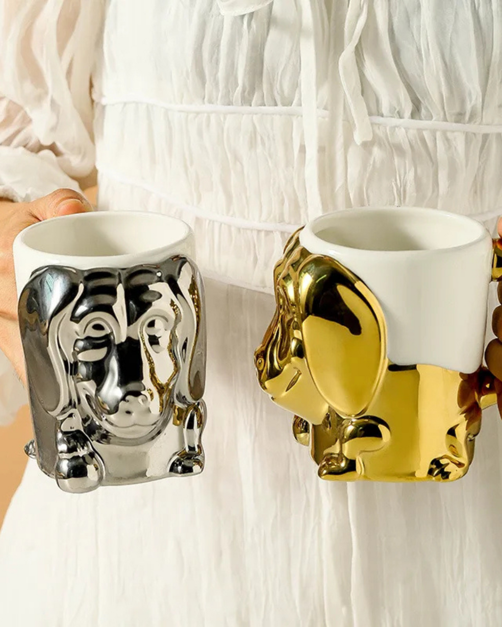 Caneca Criativa Dog 3D em Cerâmica Caneca de Café e Chá com Detalhes Dourados ou Prateados