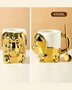 Caneca Criativa Dog 3D em Cerâmica Caneca de Café e Chá com Detalhes Dourados ou Prateados
