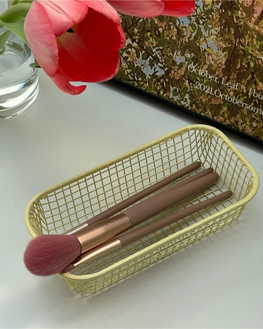 Cesta de Armazenamento de Mesa em Metal Organizador para Escritório e Casa