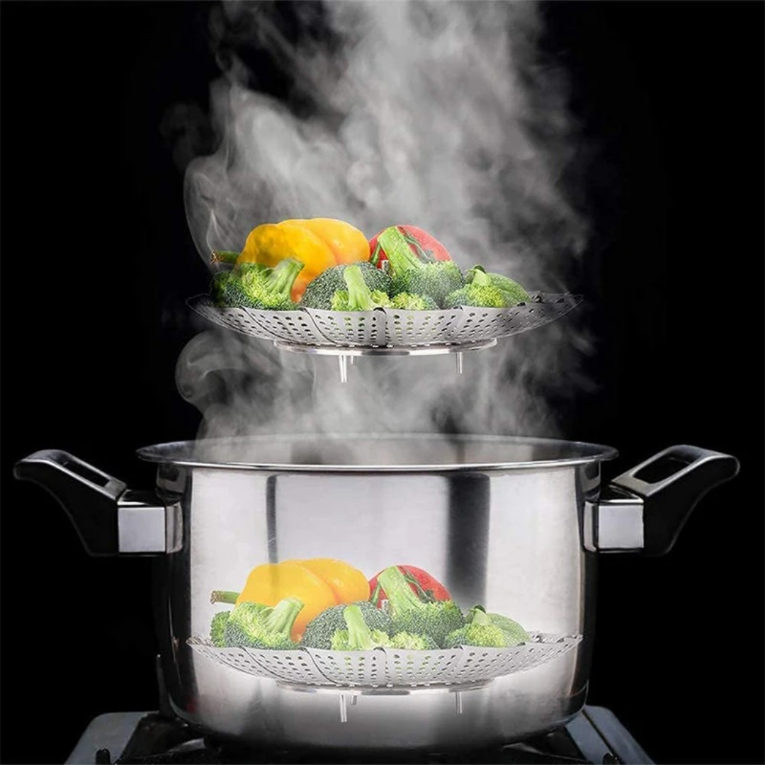 Cesto de Vapor Expansível de Aço Inoxidável