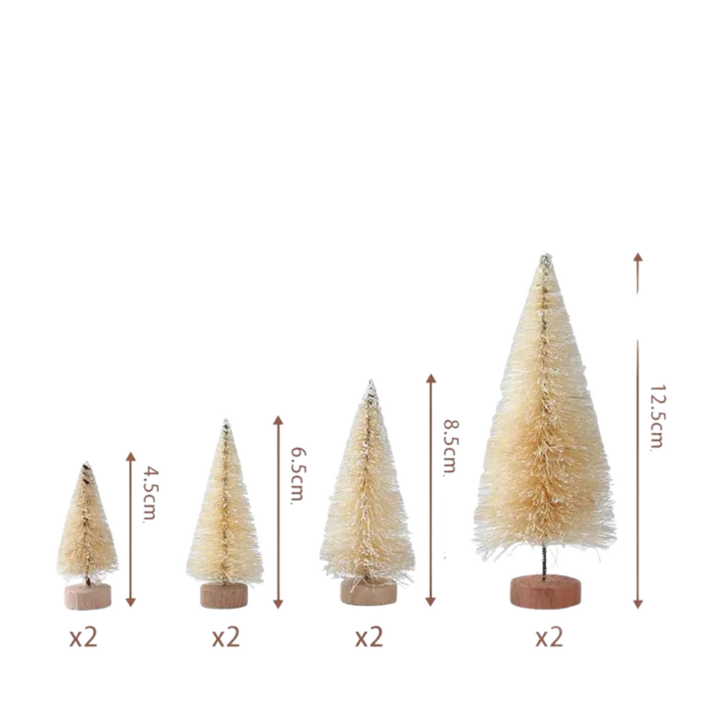 Conjunto Artesanal  de 8 Mini Árvores de Natal de Madeira e Sisal Decoração Natalina