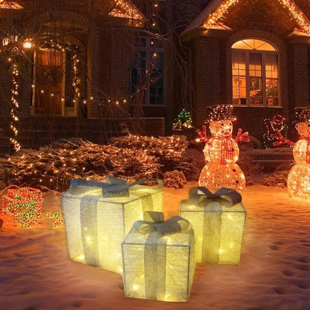 Conjunto de 3 Caixas de Presente Iluminadas com LED