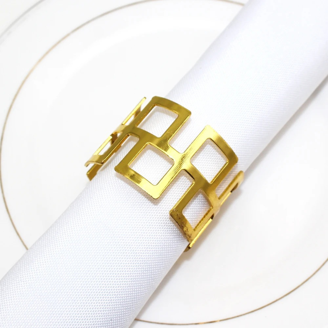 Conjunto de Anéis Para Guardanapos com Design de Quadrados Vazados 6 Peças