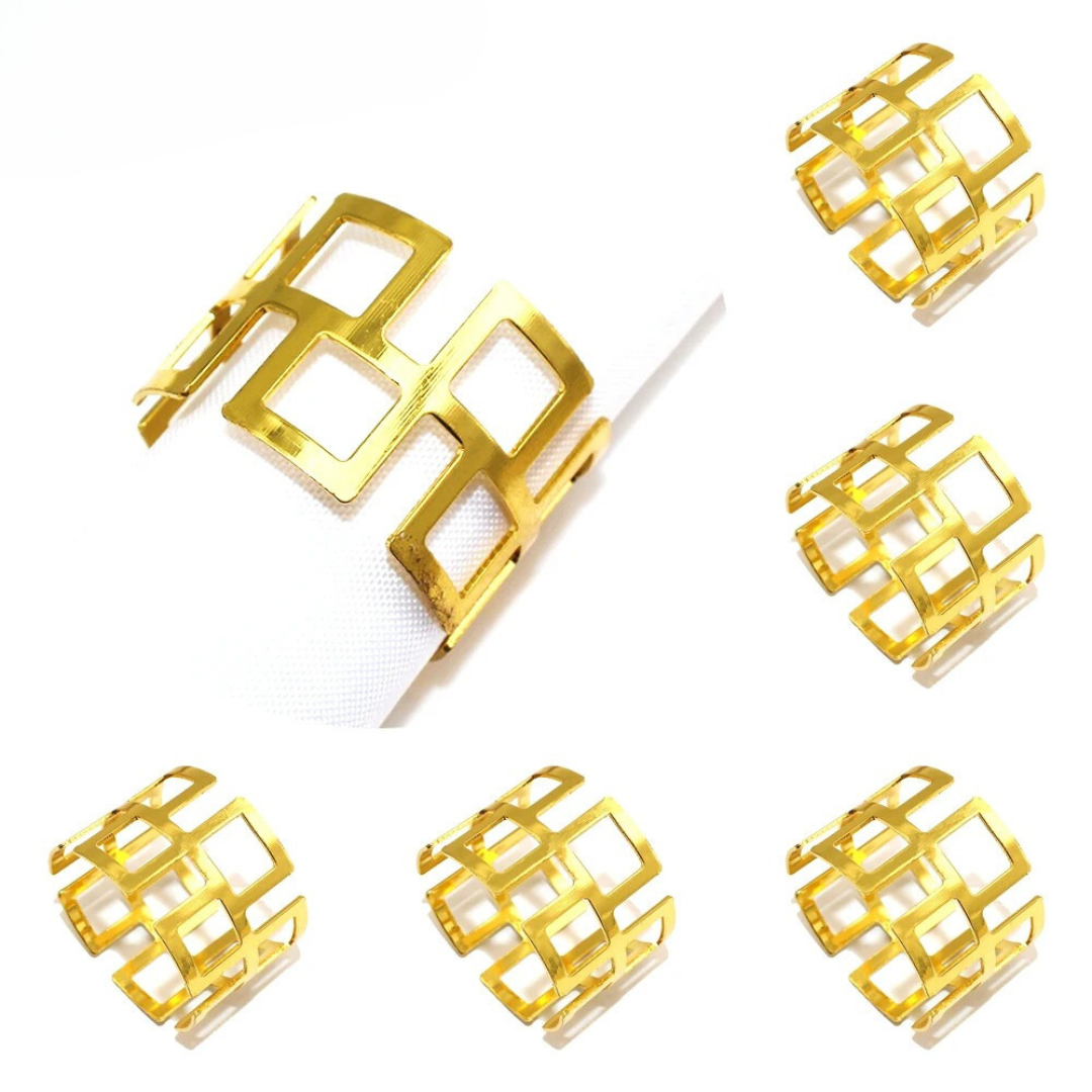 Conjunto de Anéis Para Guardanapos com Design de Quadrados Vazados 6 Peças