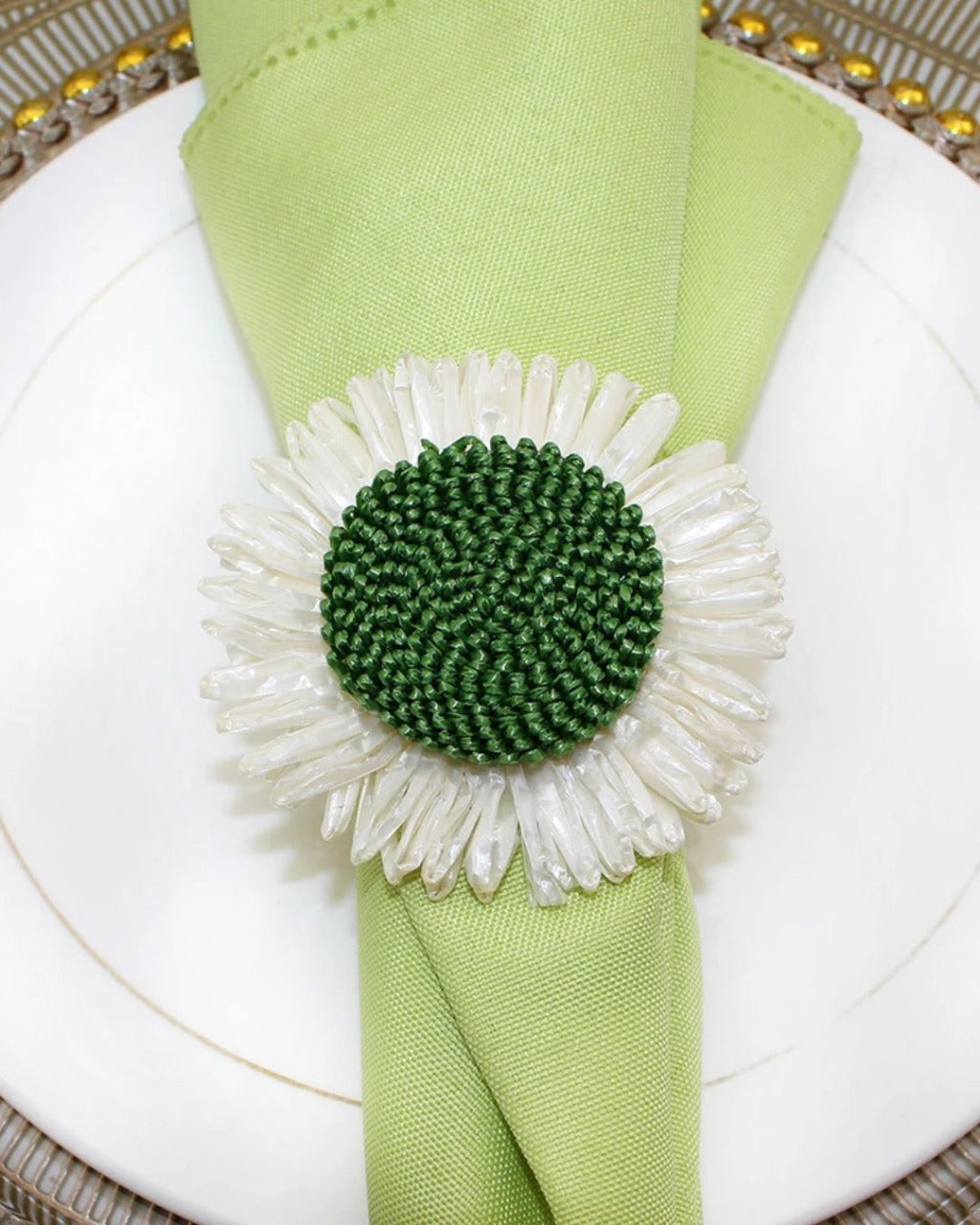 Conjunto de Anéis de Guardanapo Flor Verde Kit com 6 para Festa e Decoração