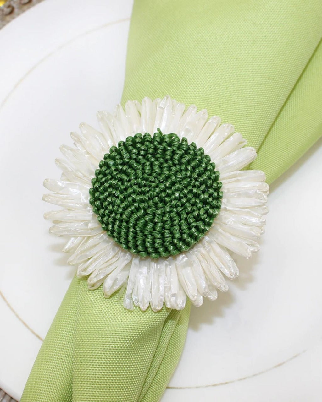 Conjunto de Anéis de Guardanapo Flor Verde Kit com 6 para Festa e Decoração
