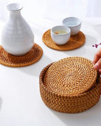 Conjunto de Descansos de Copo de Rattan Natural para Mesa e Cozinha