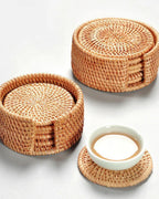 Conjunto de Descansos de Copo de Rattan Natural para Mesa e Cozinha