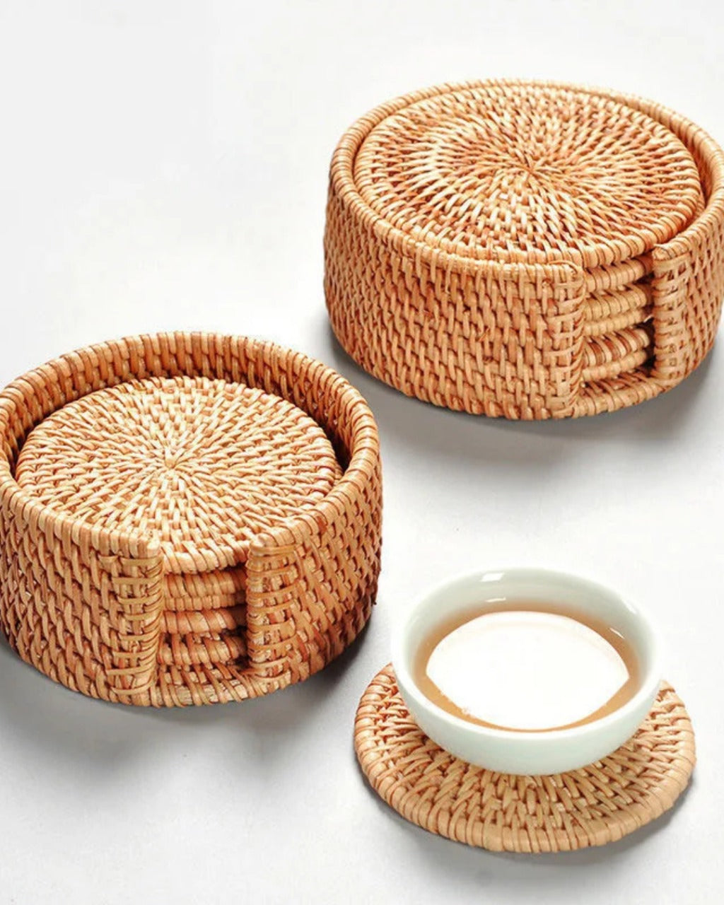 Conjunto de Descansos de Copo de Rattan Natural para Mesa e Cozinha