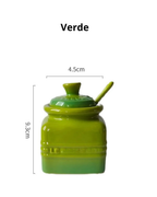 Conjunto de Potes de Cerâmica com Colher Armazenamento de Temperos Mel e Açúcar