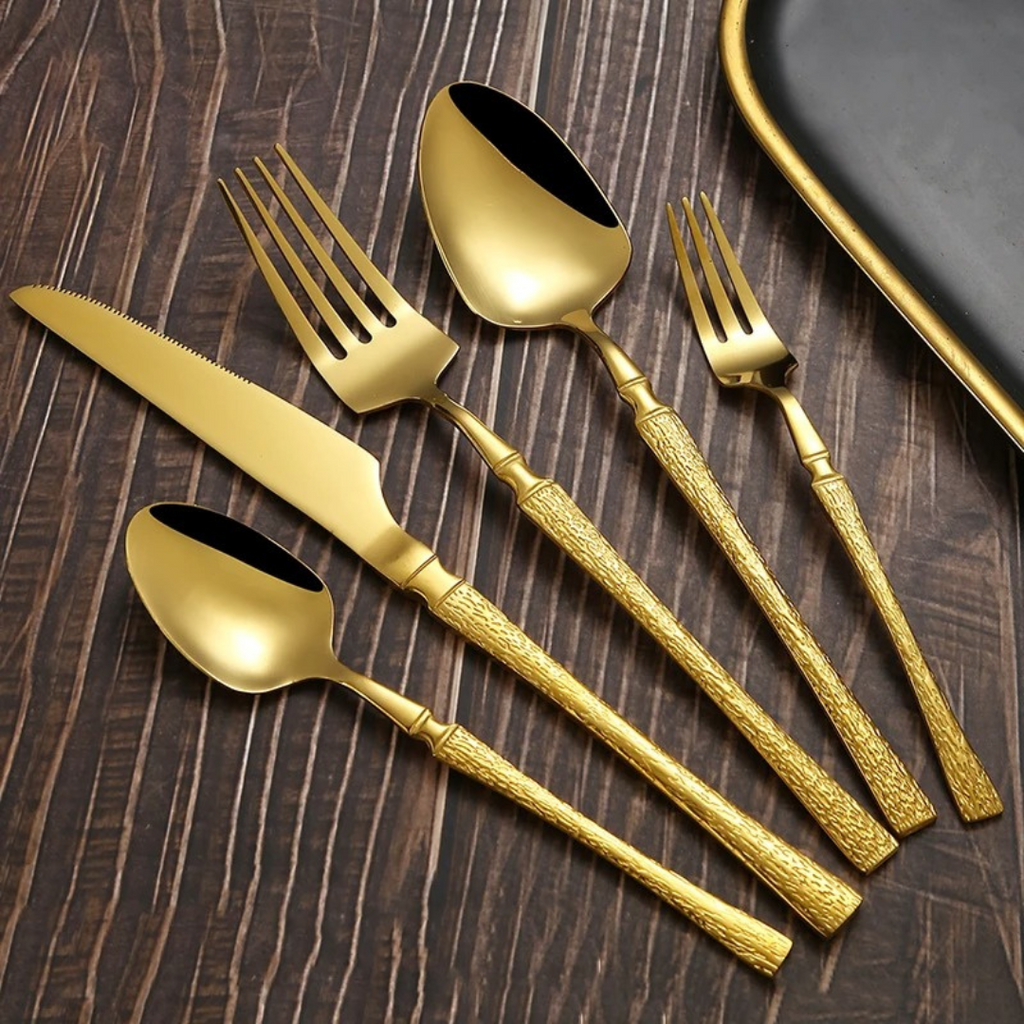 Conjunto de Talheres de Aço Inoxidável Dourado