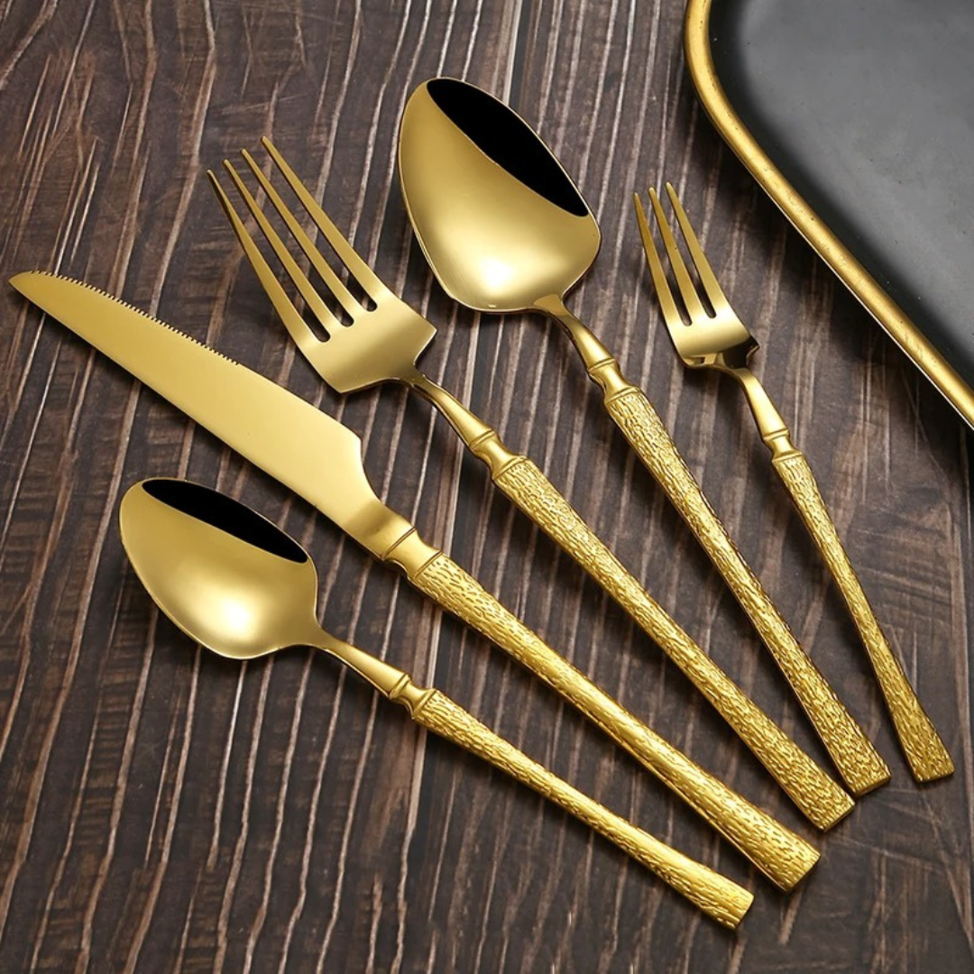 Conjunto de Talheres de Aço Inoxidável Dourado