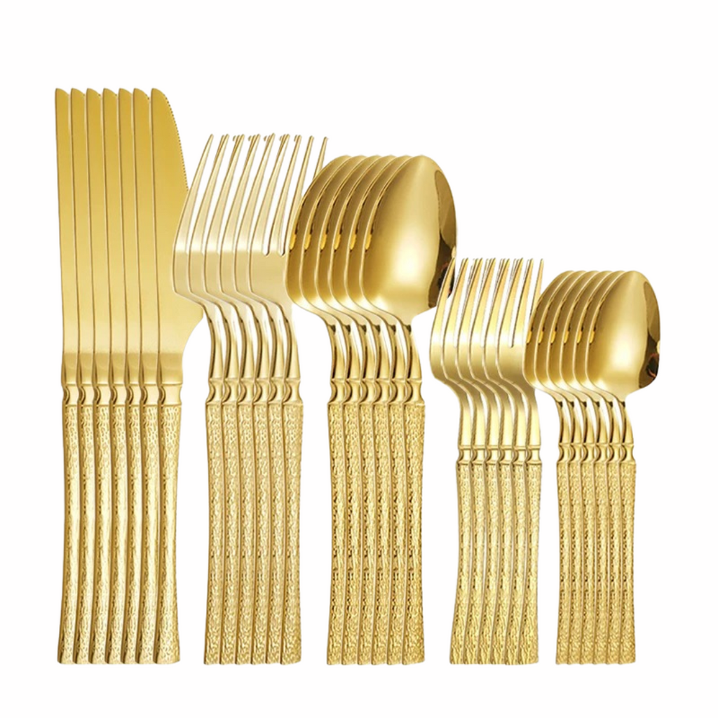 Conjunto de Talheres de Aço Inoxidável Dourado