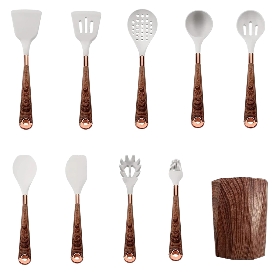 Conjunto de Utensílios de Cozinha de Silicone 10 Peças com Suporte