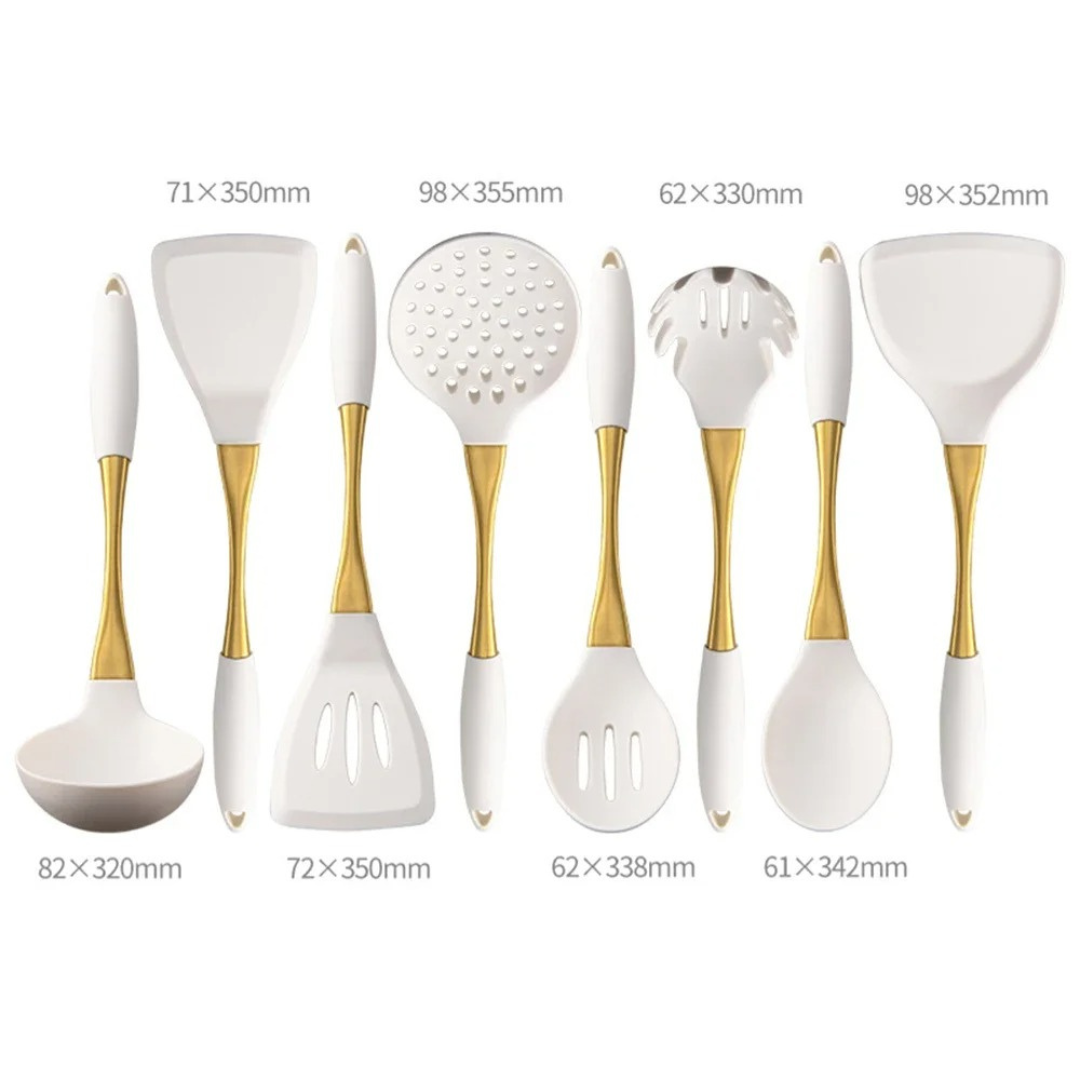 Conjunto de Utensílios de Cozinha de Silicone Ouro Branco 8 Peças