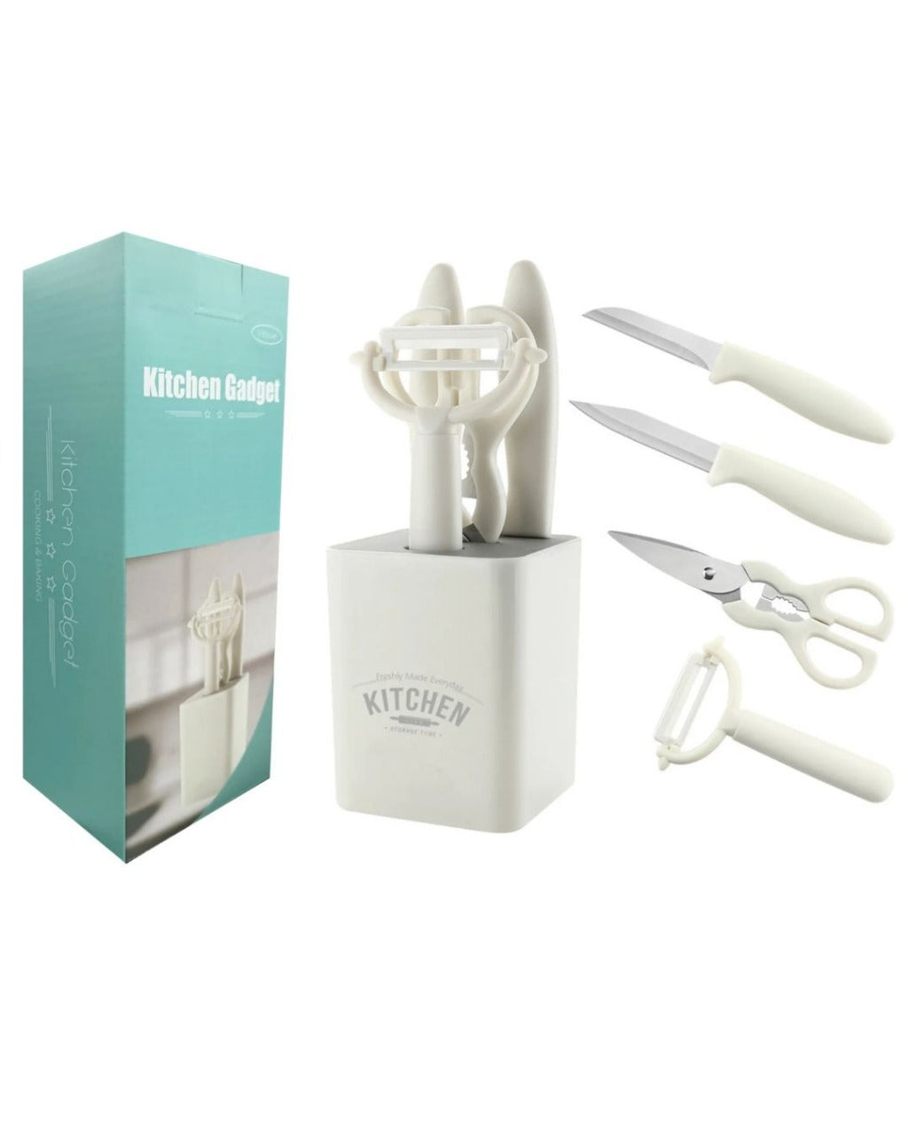 Conjunto de Utensílios de Cozinha em Aço Inoxidável Descascador Faca e Tesoura