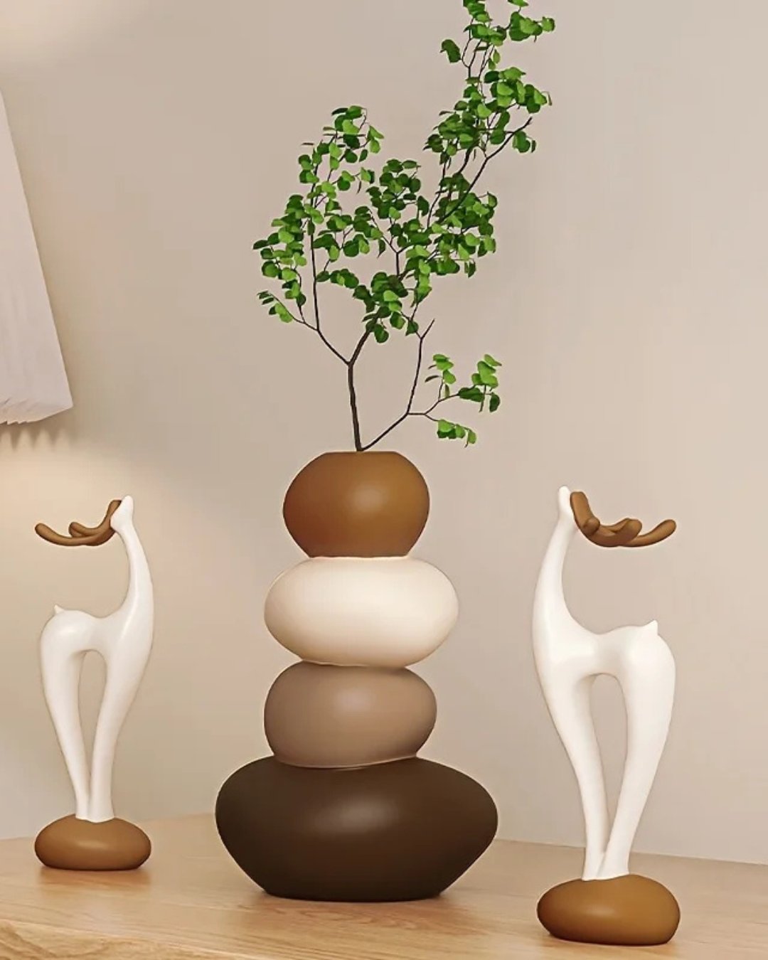 Conjunto de Vasos Criativos Cervo com Pedras Empilhadas para Decoração