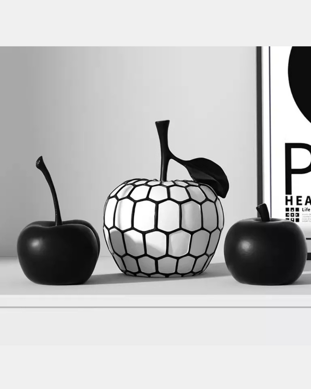 Estátua de Frutas Preto e Branco em Resina Decoração Minimalista para Mesa e Sala