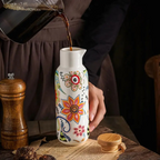 Garrafa de Azeite com Estampa de Flores Vintage em Cerâmica