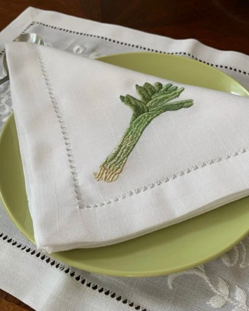 Guardanapos de Linho e Algodão com Bordado de Vegetais 45x45cm