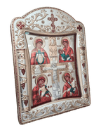 Ícone Grego Mãe de Deus com Cristo Crucificado Esmaltada 11,3 x 15,2 cm