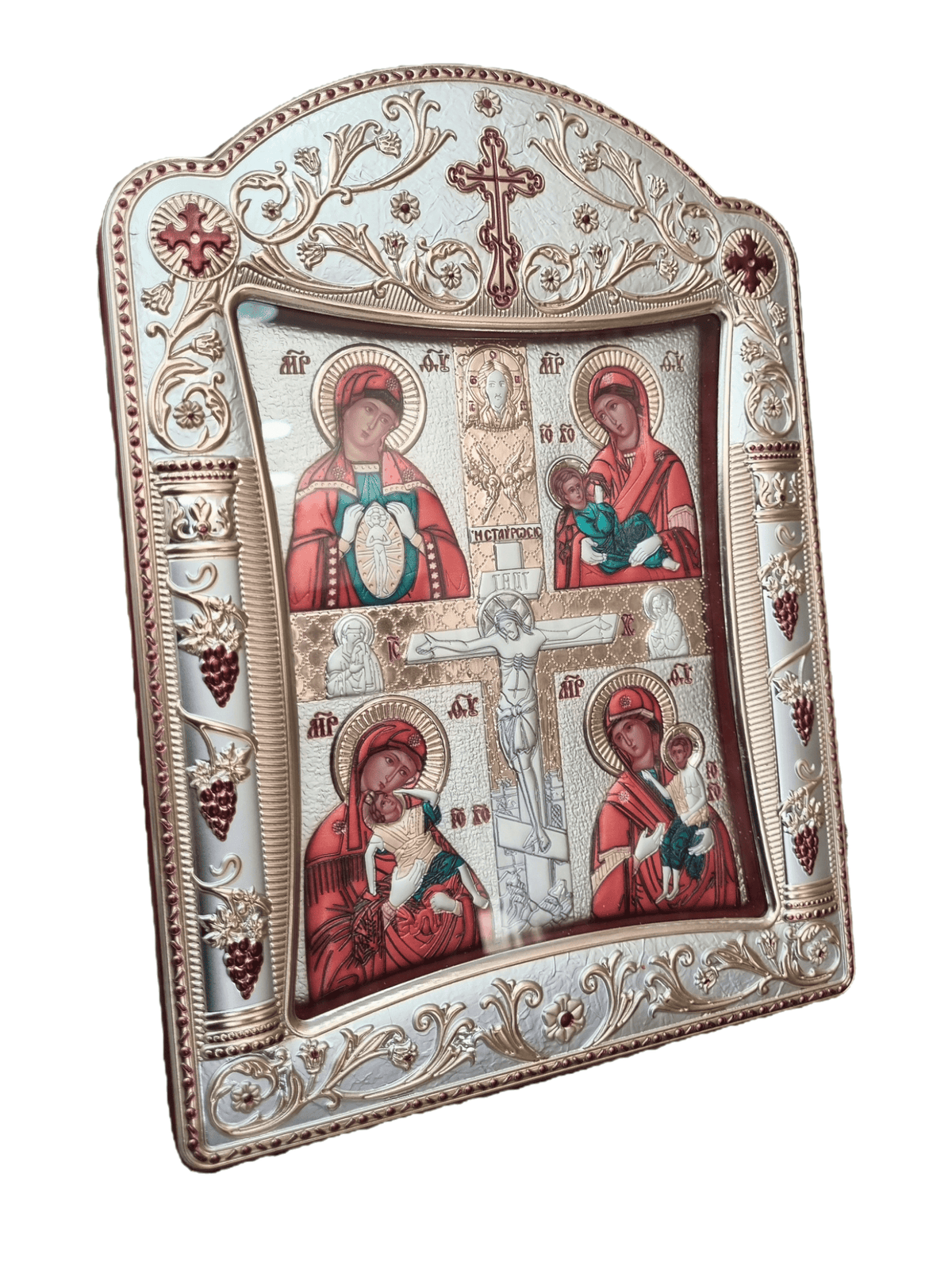 Ícone Grego Mãe de Deus com Cristo Crucificado Esmaltada 11,3 x 15,2 cm