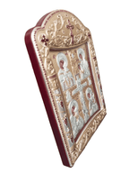 Ícone Grego Mãe de Deus com Cristo Crucificado Prata 11,3 x 15,2 cm